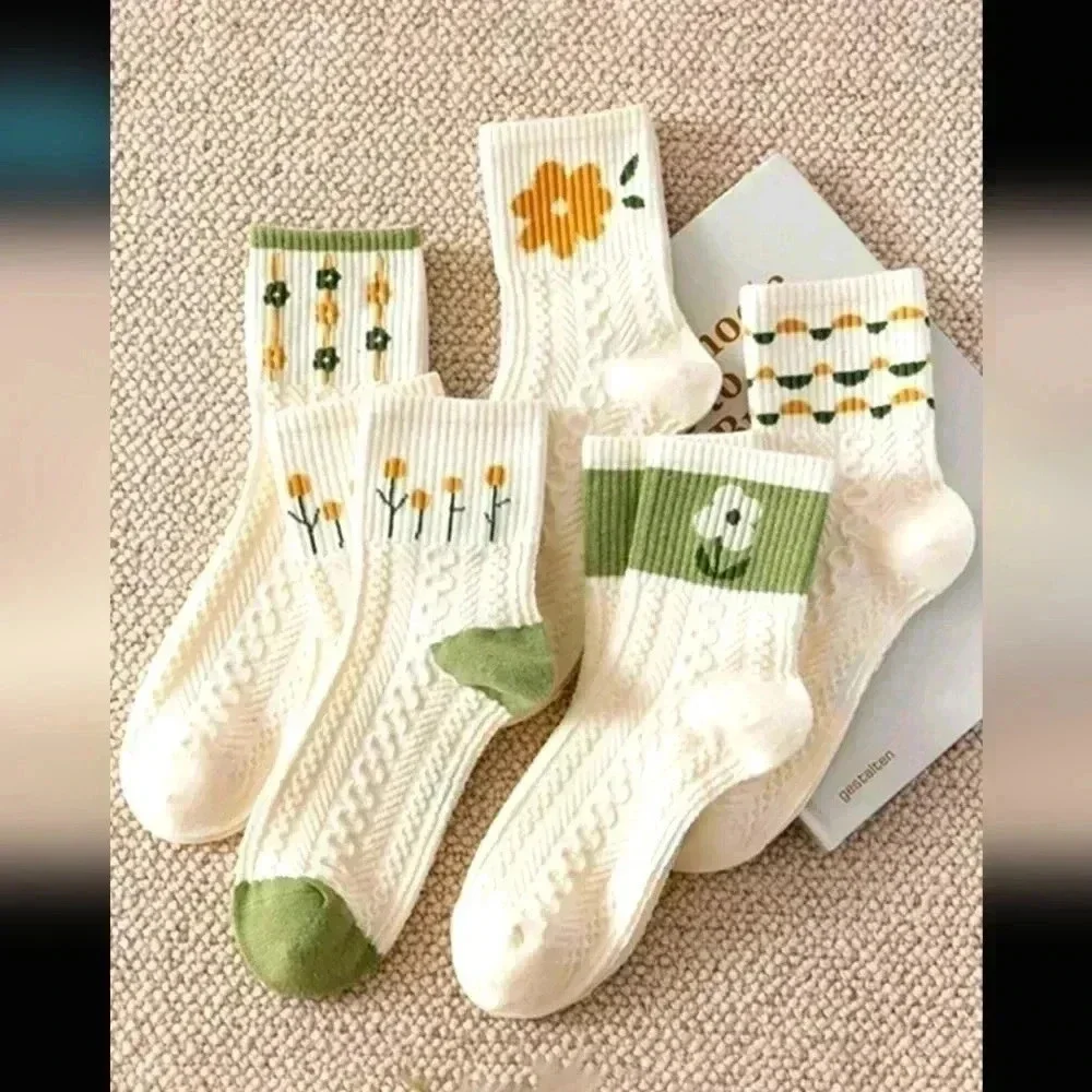 5 pack cottage core floral cute white printed sewn green vintage style cute gir